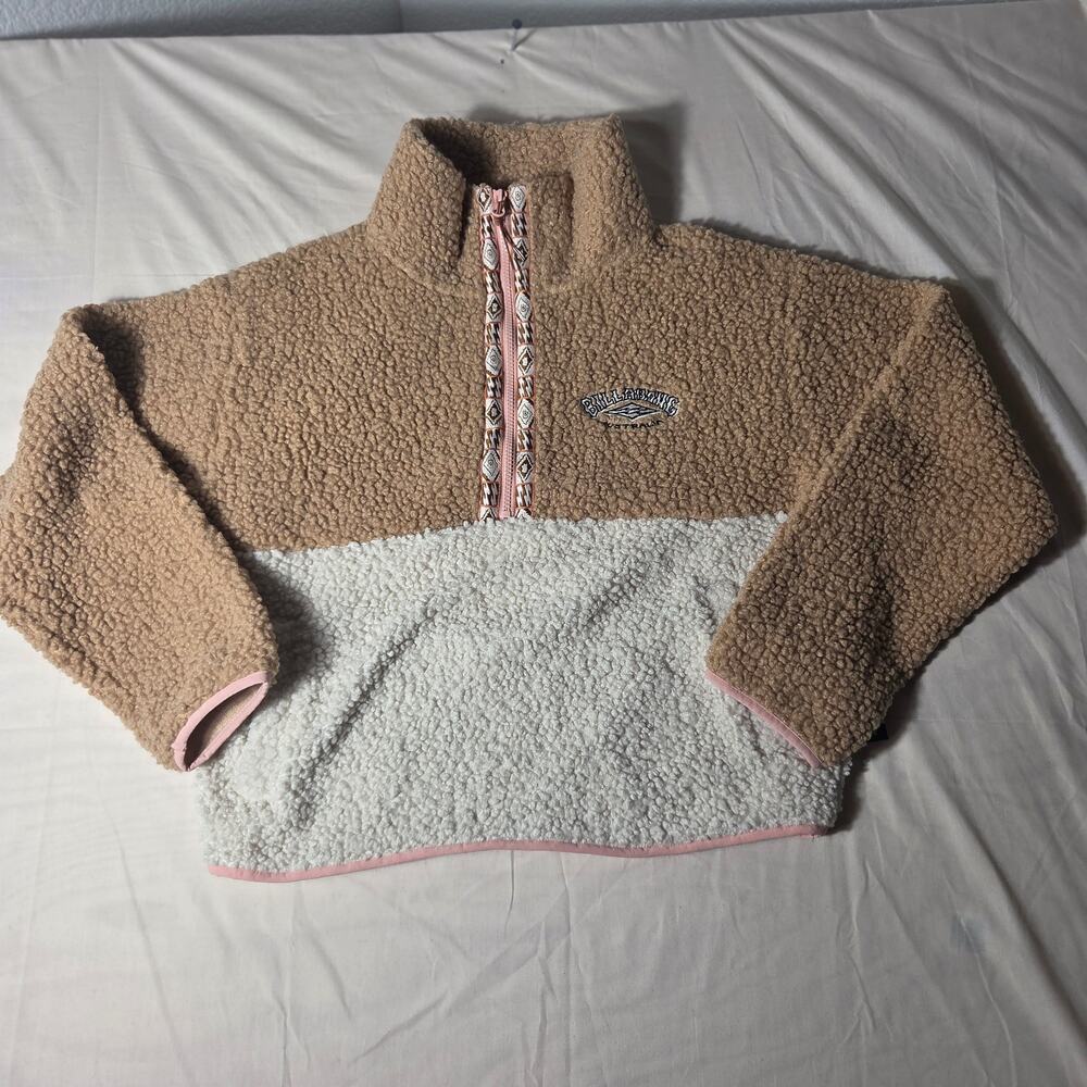 Billabong Horizon Sherpa Fleece Half Zip Pullover NWT Brown Cream Medium